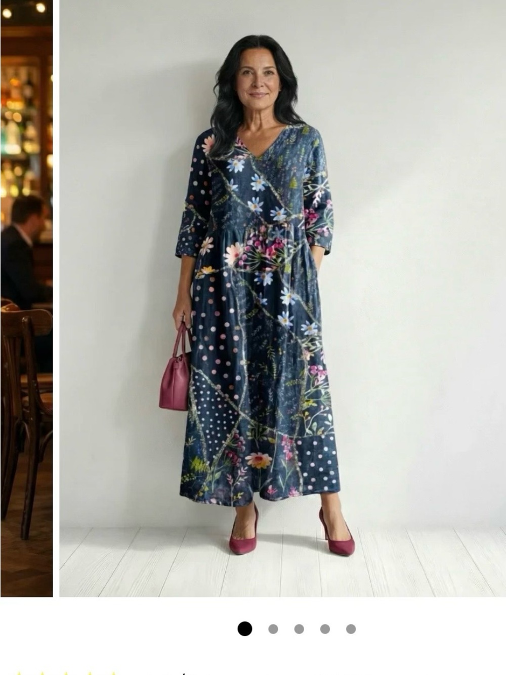 Navy Floral Patchwork V‑Neck Maxi Dress M Never worn.